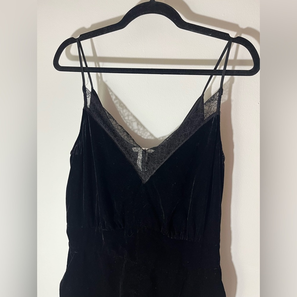 H&M Black Lace Trim Velvet Jumpsuit - Picture 4 of 12